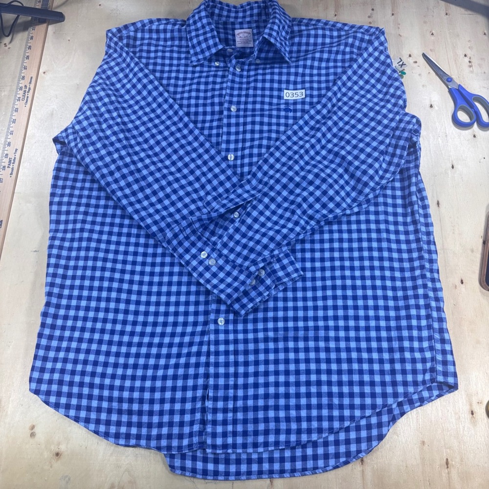 Brooks Brothers Madison Mens XL Blue Gingham Non Iron Cotton Button Down Shirt